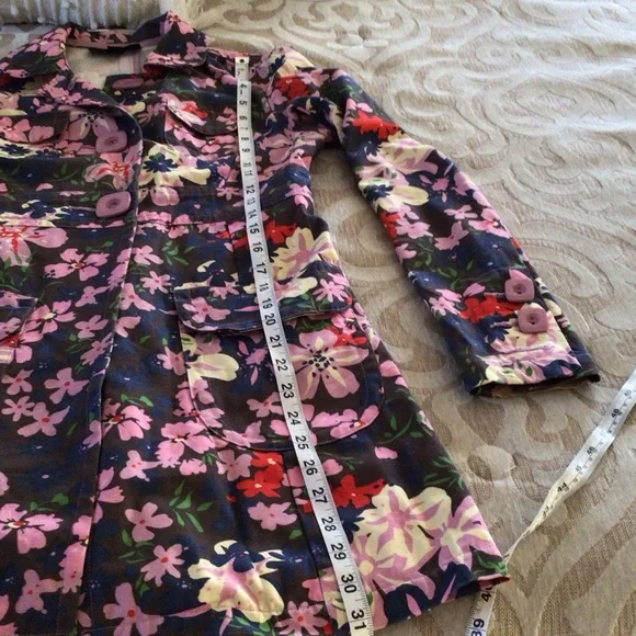 Tara Jarmon for Target Floral Trench Jacket (S) Pink Navy Cotton Statement Coat - Picture 6 of 15
